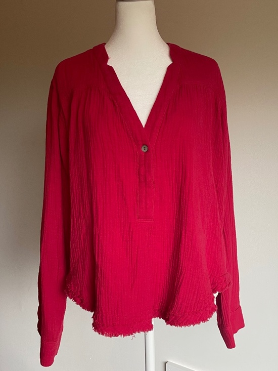 Free People Tops - Free People Pullover Gauze Top Boxy Boho Oversized Changing Horizons Red XS